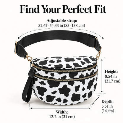 ZOCOIFY Everyday Roomy Crossbody Bag cow print dimensions and adjustable strap measurements