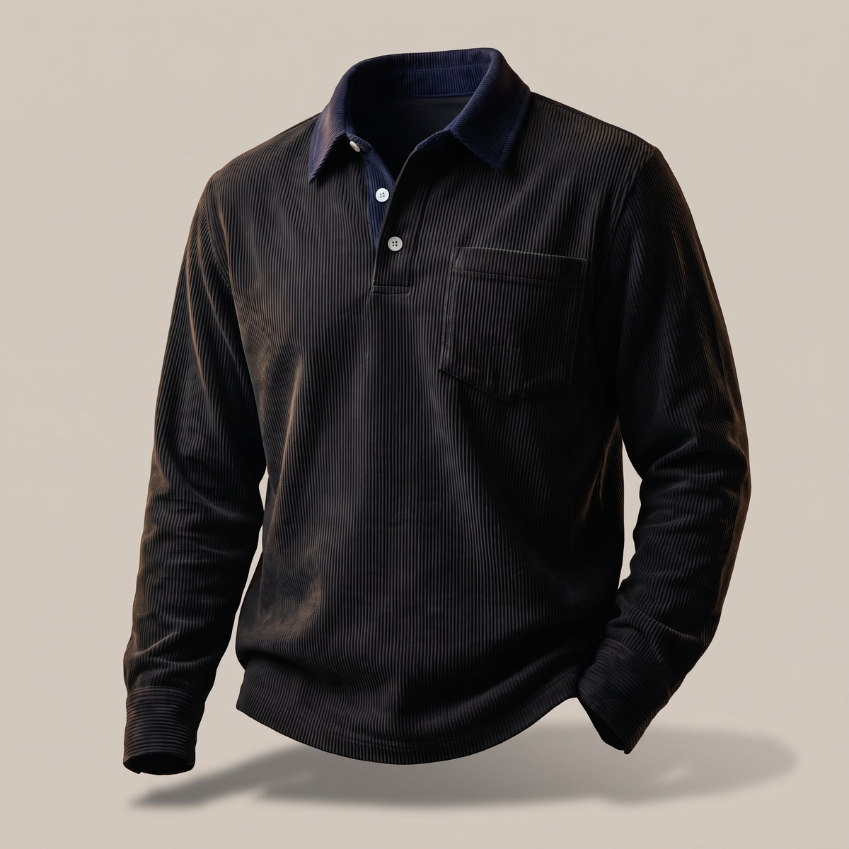 Corduroy Polo Shirt in Onyx Black – ZOCOIFY