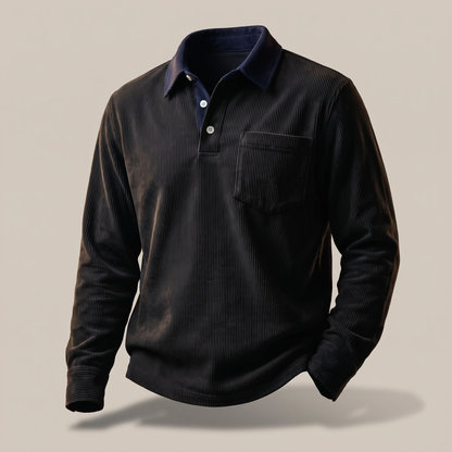 Corduroy Polo Shirt in Onyx Black – ZOCOIFY