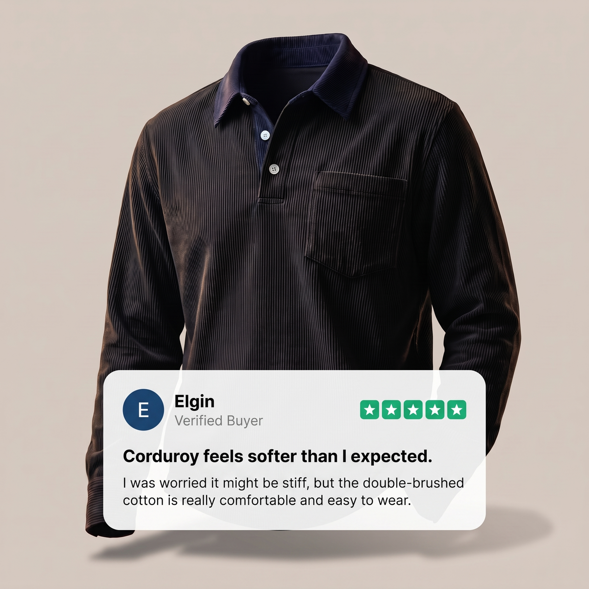Corduroy Polo Shirt in Onyx Black – ZOCOIFY