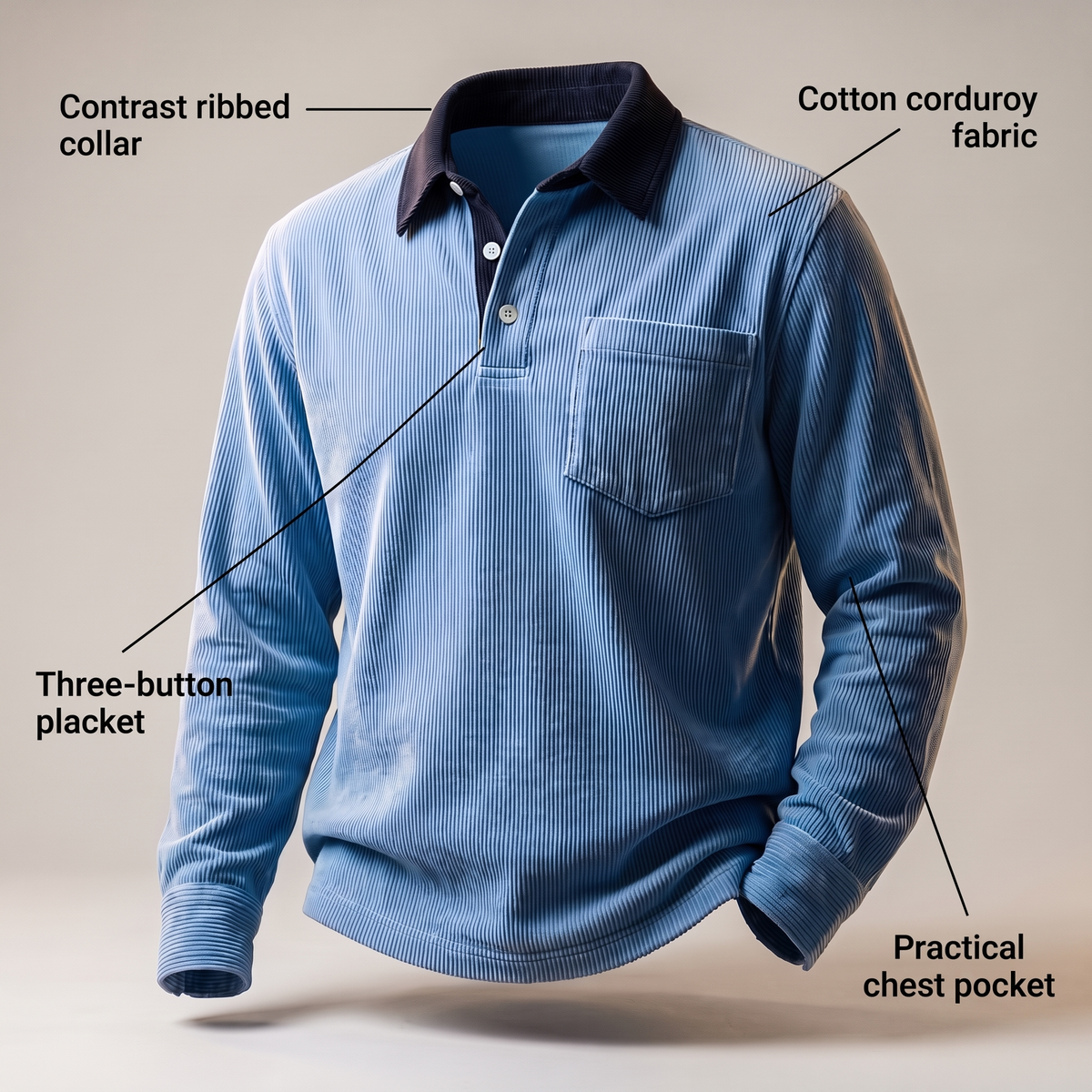 Corduroy Polo Shirt in Baby Blue – ZOCOIFY