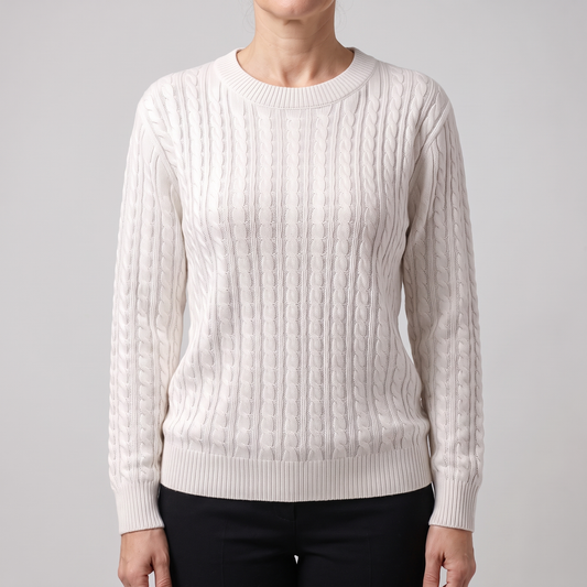 Cable Knit Sweater in White – ZOCOIFY