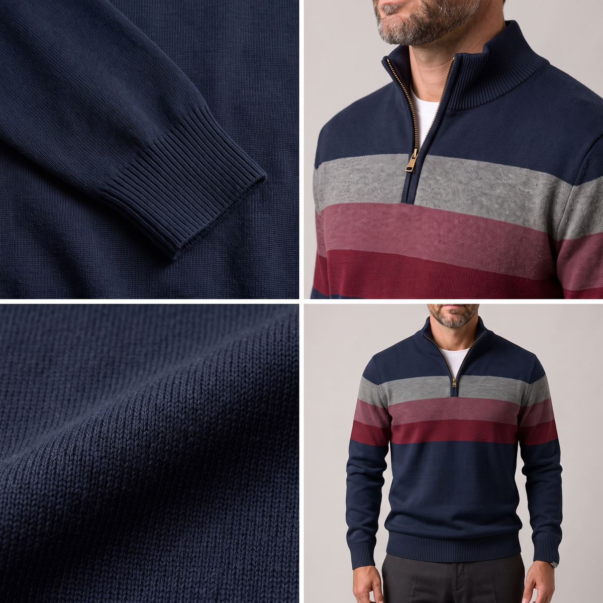 Stripe Quarter-Zip Pullover in Navy – ZOCOIFY