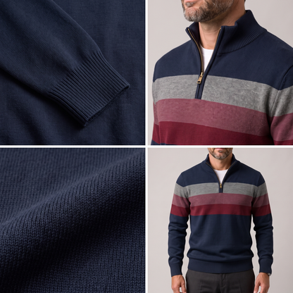 Stripe Quarter-Zip Pullover in Navy – ZOCOIFY