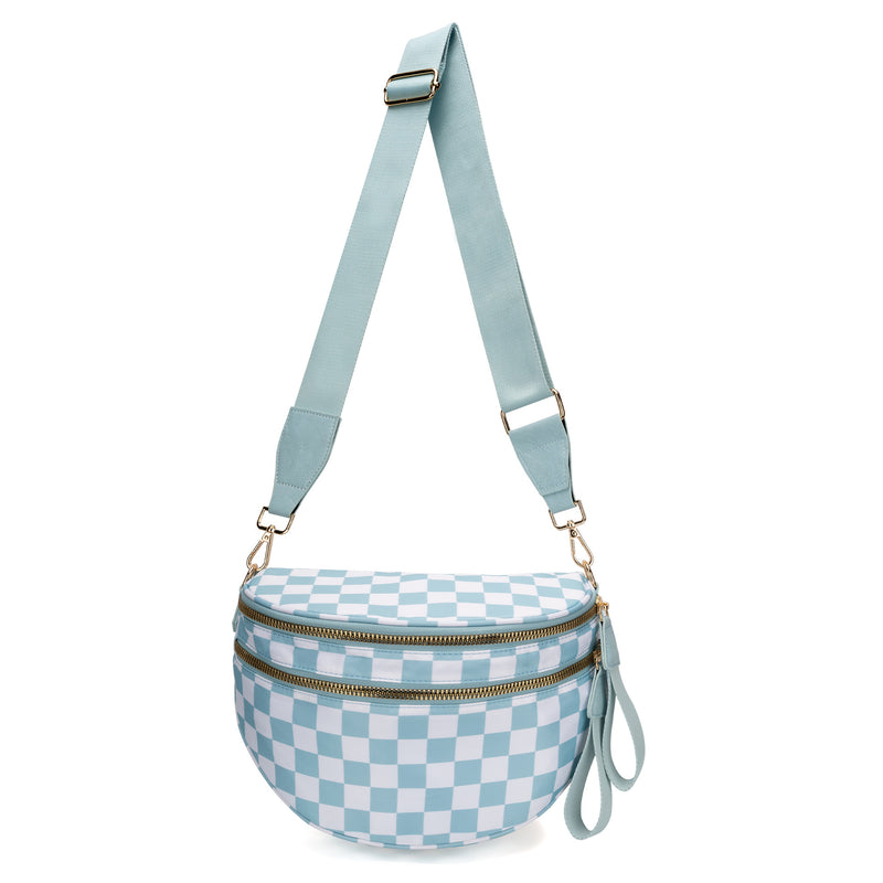 ZOCOIFY Everyday Roomy Crossbody Bag, Ice Blue Check
