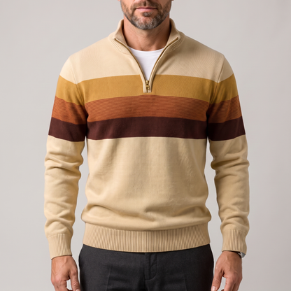 Stripe Quarter-Zip Pullover in Brown – ZOCOIFY