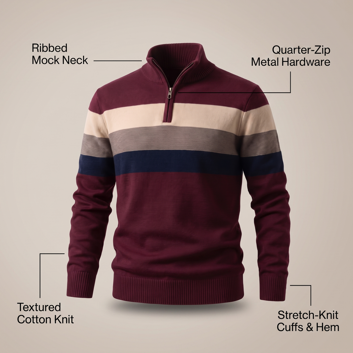 Stripe Quarter-Zip Pullover in Maroon – ZOCOIFY