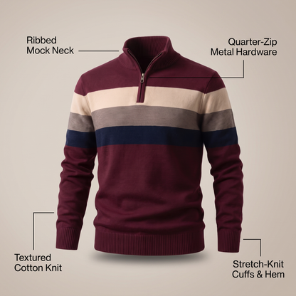 Stripe Quarter-Zip Pullover in Maroon – ZOCOIFY
