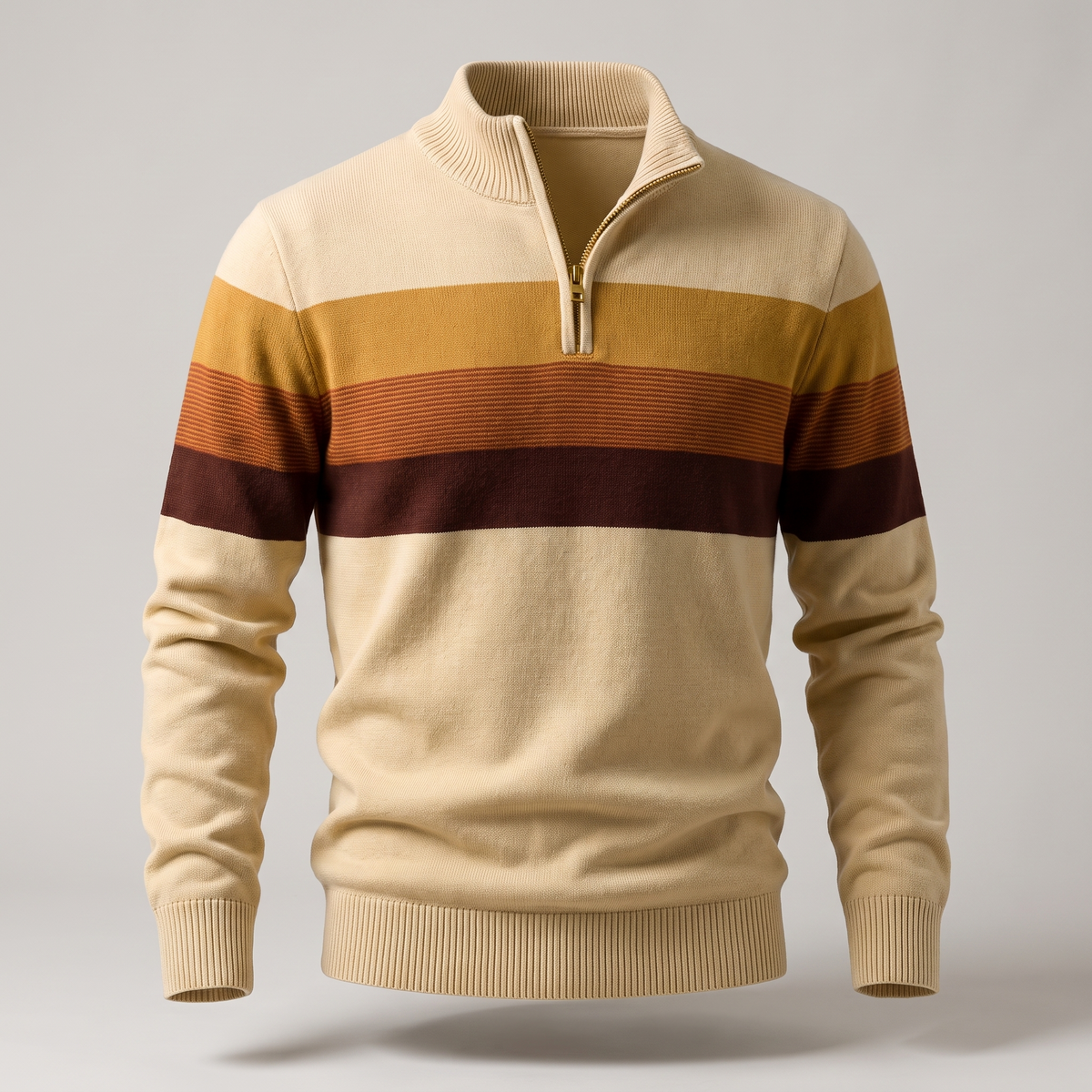 Stripe Quarter-Zip Pullover in Brown – ZOCOIFY