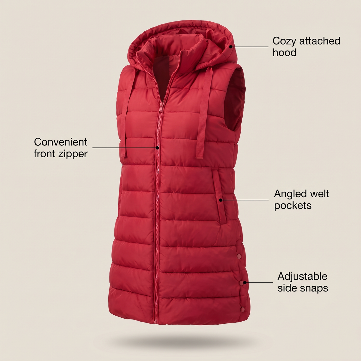 Long Quilted Vest in Red – ZOCOIFY