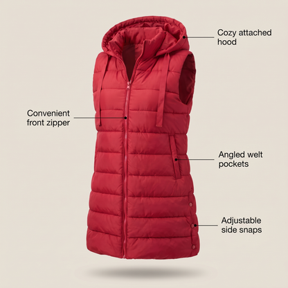 Long Quilted Vest in Red – ZOCOIFY
