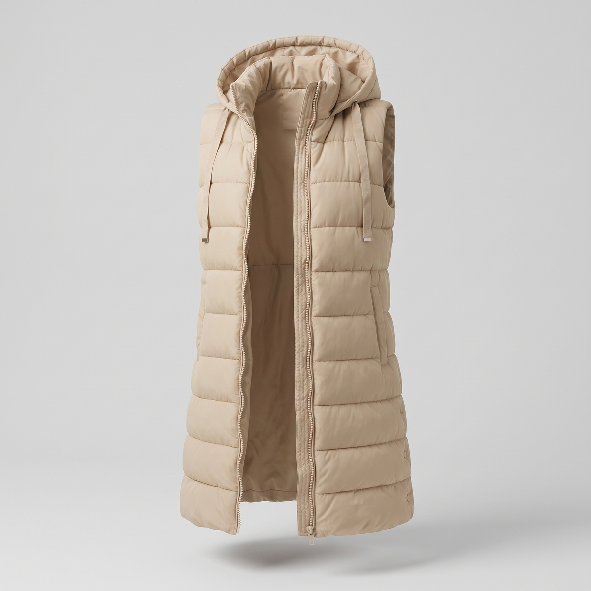 Long Quilted Vest in Beige – ZOCOIFY