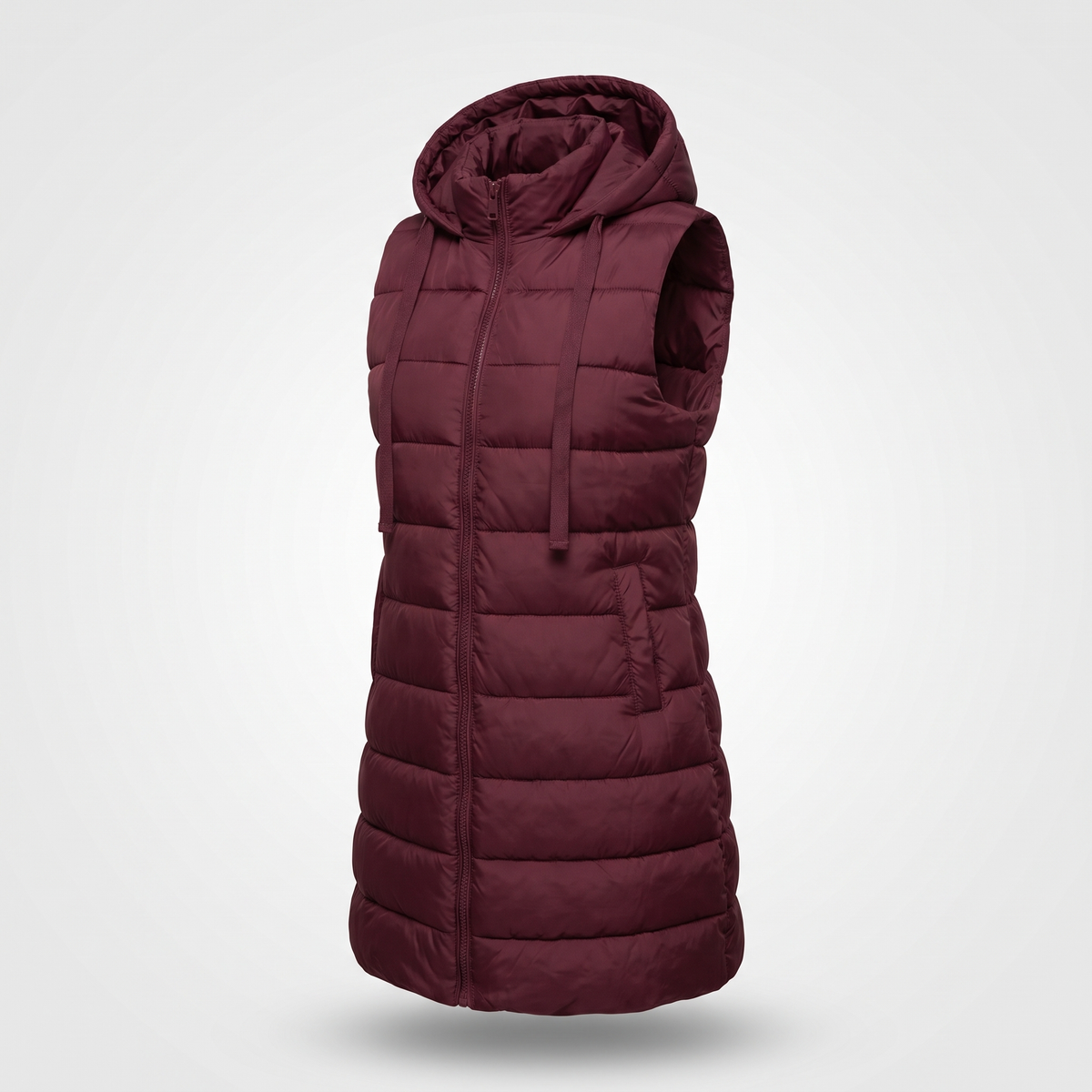 Long Quilted Vest in Claret – ZOCOIFY