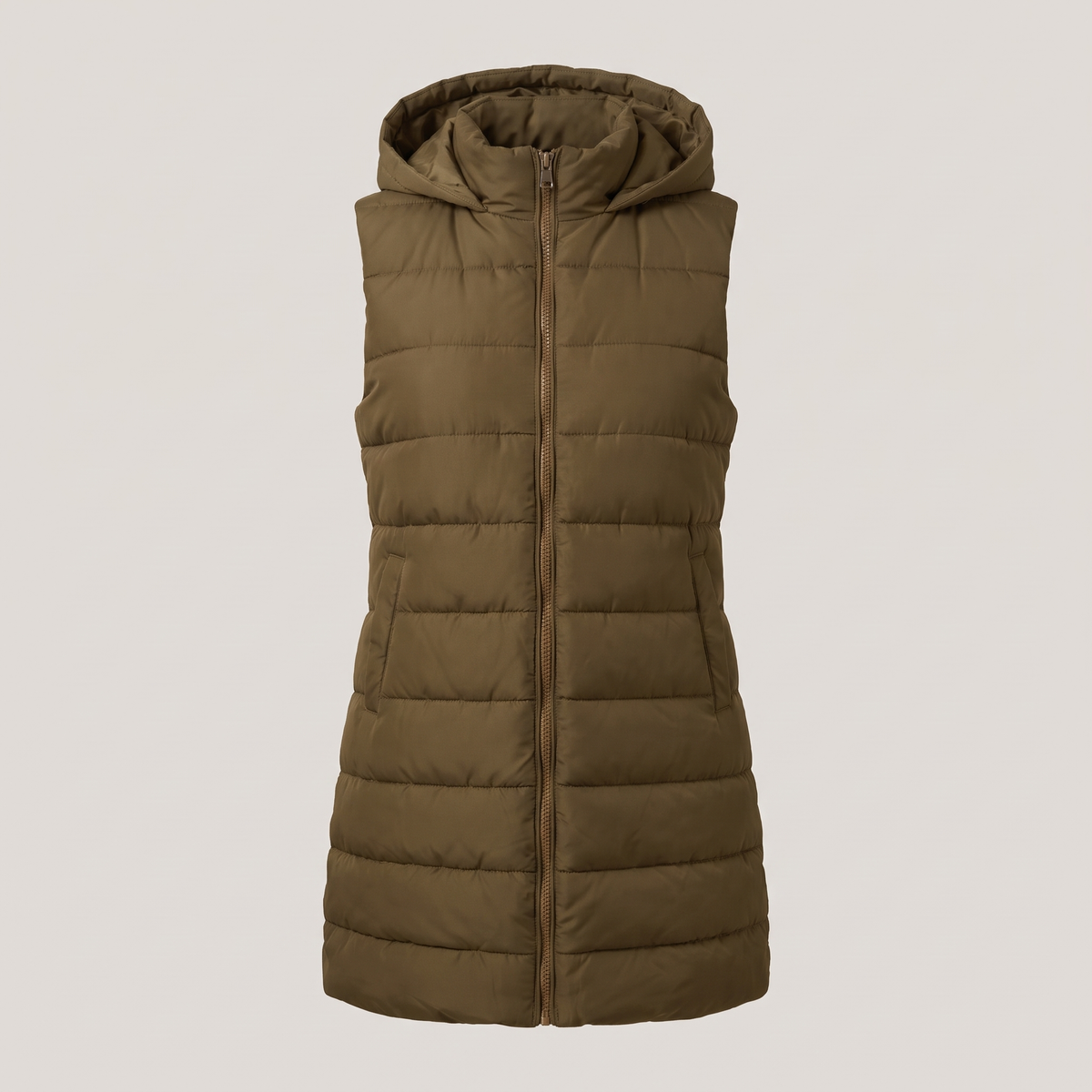 Long Quilted Vest in Khaki – ZOCOIFY